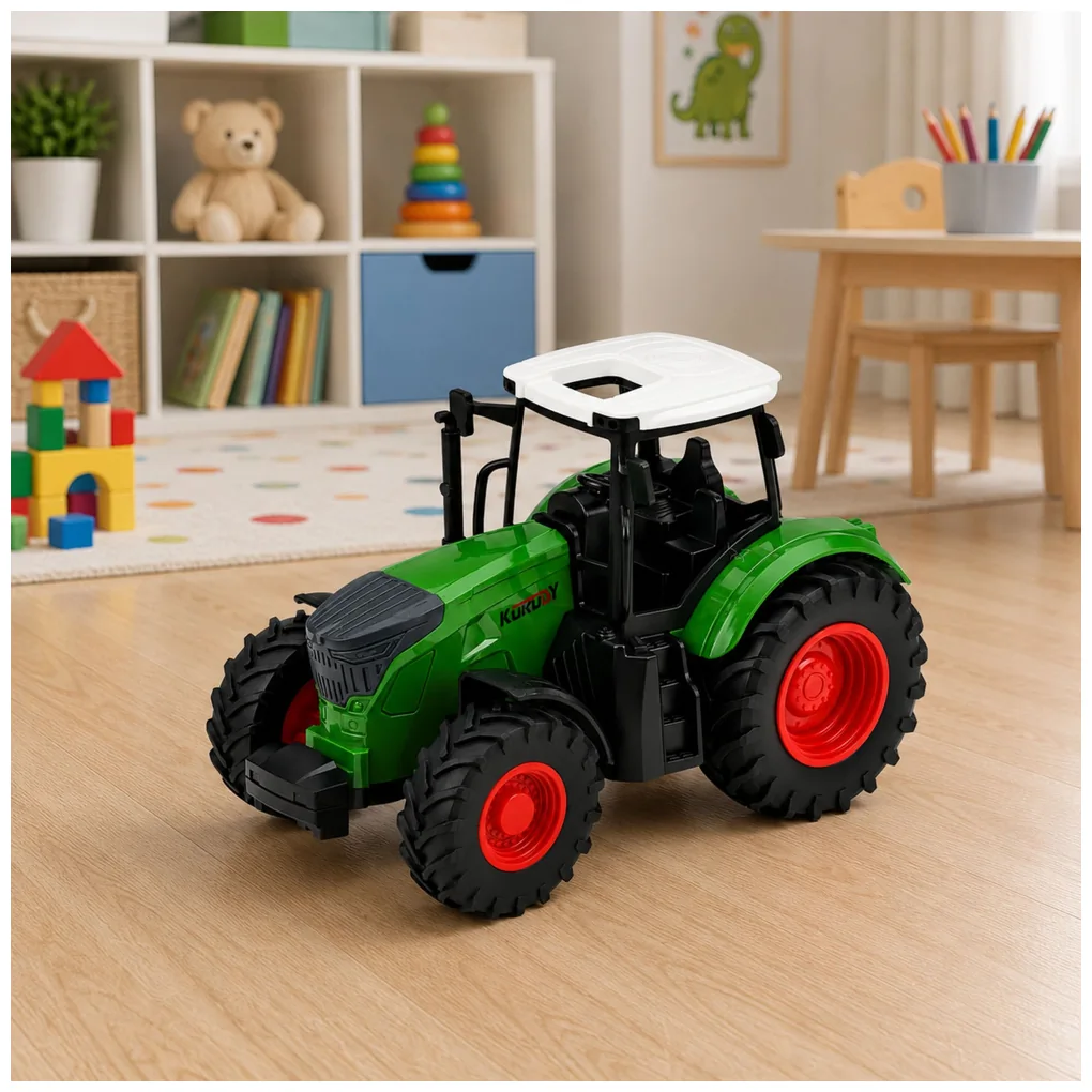 Traktor Rolniczy Farmerski Gospodarski Gumowe Koła Biało Zielony 1:24 - obrazek 4