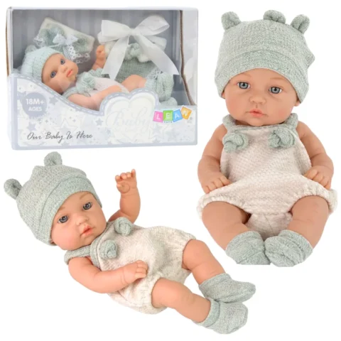 Lalka Bobas Niemowlak Szare Ubranko Czapeczka Śliniaczek 18 cm