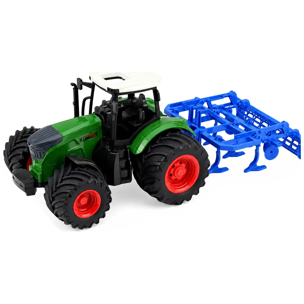 Traktor Rolniczy Farmerski Z Kultywatorem Agregat Uprawowy Zielony 1:24 - obrazek 2