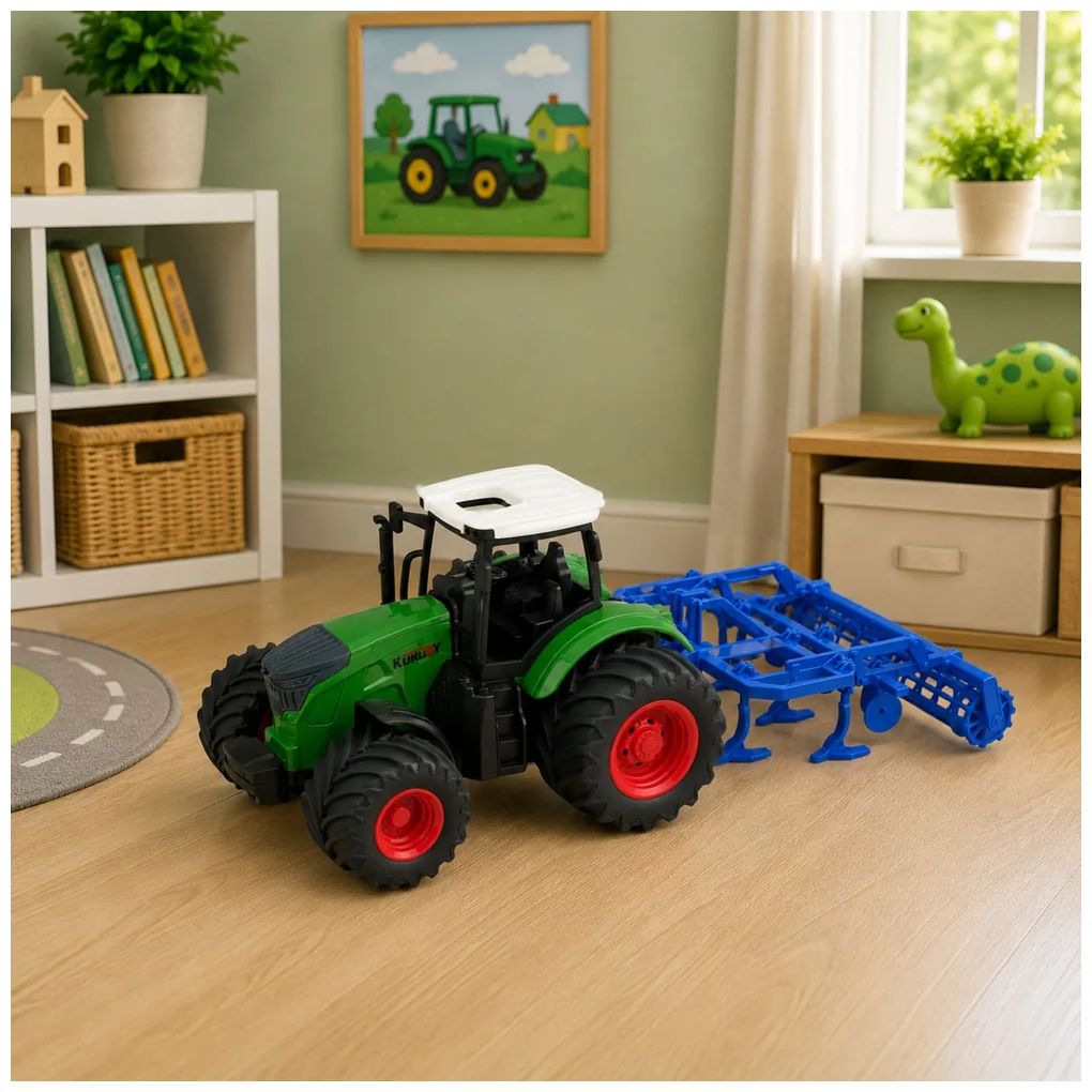 Traktor Rolniczy Farmerski Z Kultywatorem Agregat Uprawowy Zielony 1:24 - obrazek 4