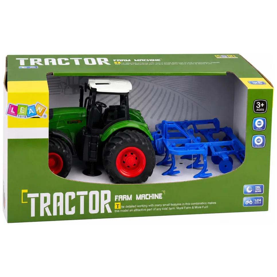 Traktor Rolniczy Farmerski Z Kultywatorem Agregat Uprawowy Zielony 1:24 - obrazek 6