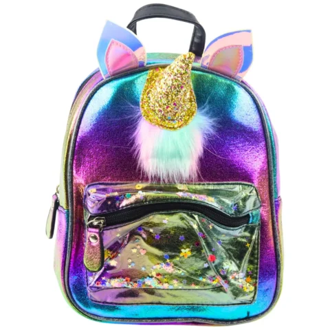 Plecak Dziecięcy Z Rogiem Jednorożca Ruchome Konfetti Tęczowy 25cm 4,5L