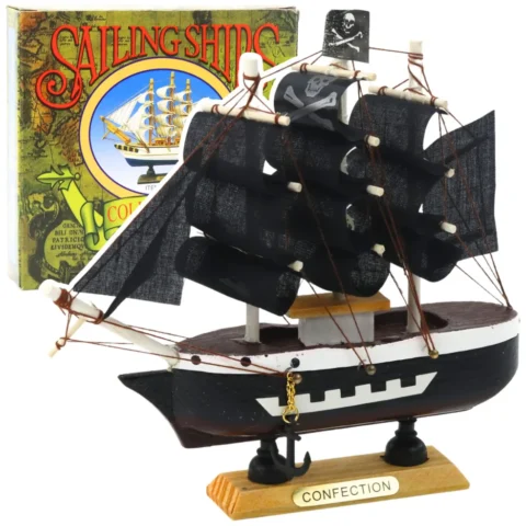 Model Kolekcjonerski Dekoracyjny Statek Żaglowiec Piracki Czarny 16x15cm