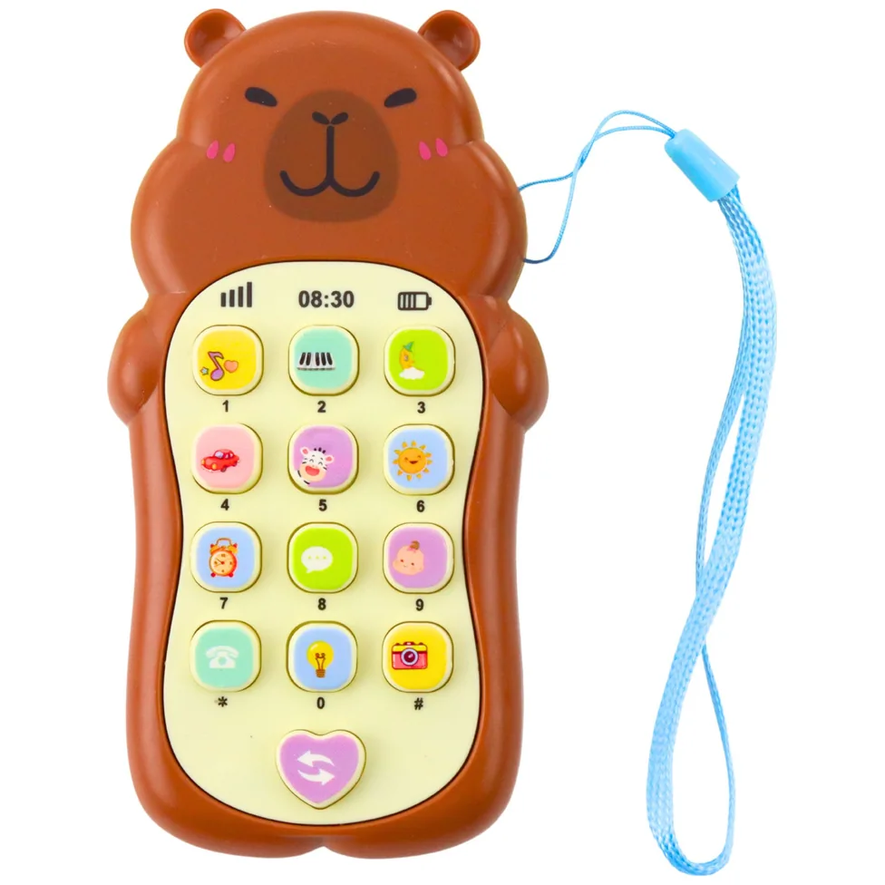 Dziecięcy Telefon Edukacyjny Światła Dźwięki Melodie Kapibara Brązowy - obrazek 2