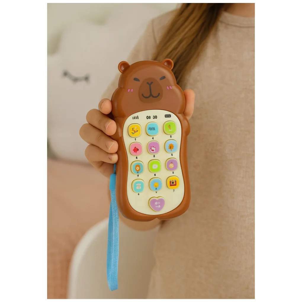 Dziecięcy Telefon Edukacyjny Światła Dźwięki Melodie Kapibara Brązowy - obrazek 3