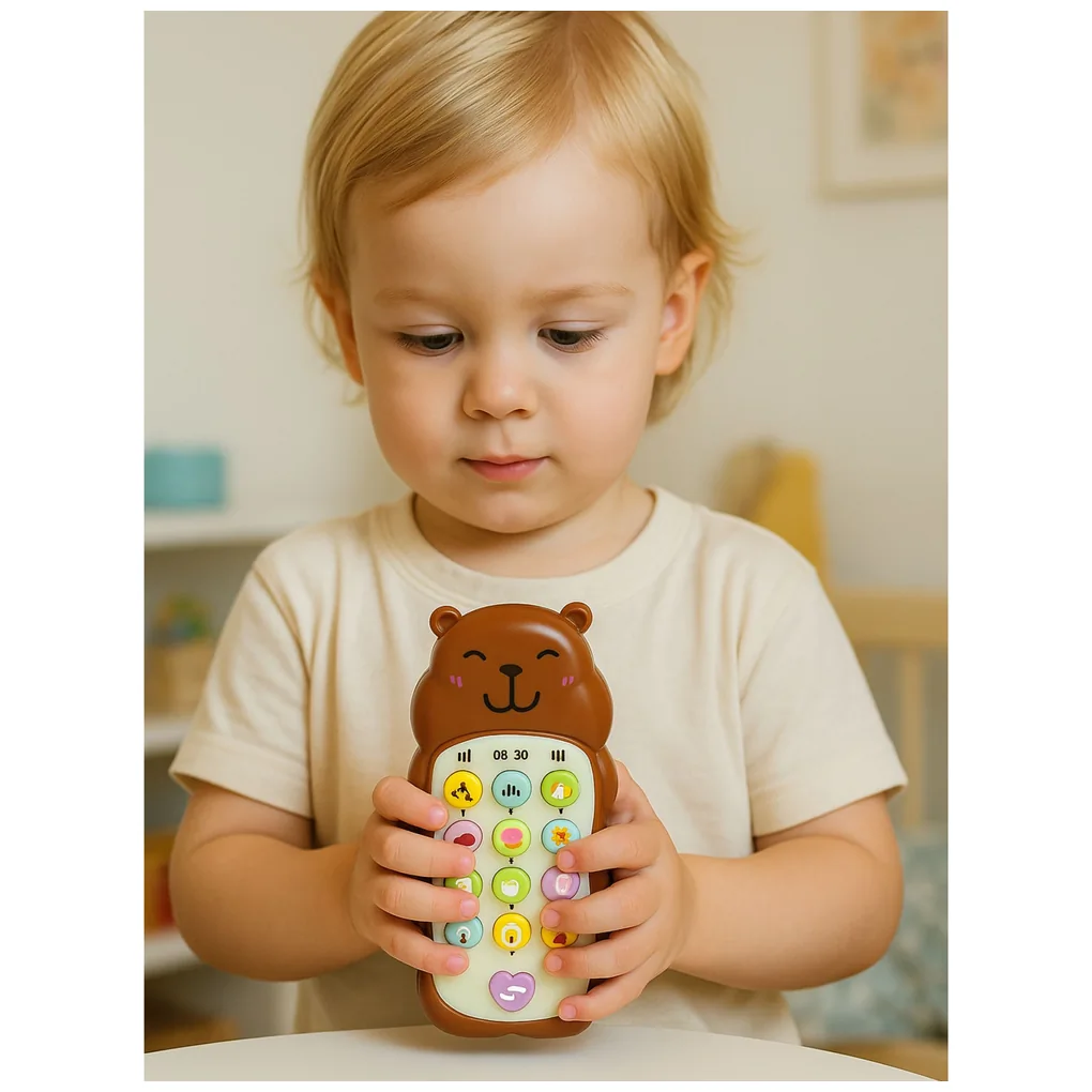 Dziecięcy Telefon Edukacyjny Światła Dźwięki Melodie Kapibara Brązowy - obrazek 4
