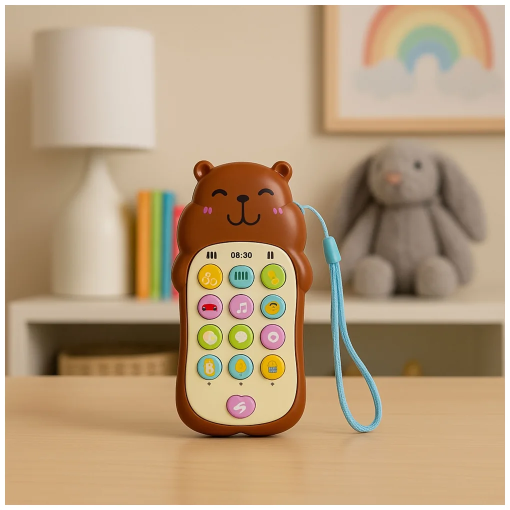 Dziecięcy Telefon Edukacyjny Światła Dźwięki Melodie Kapibara Brązowy - obrazek 5