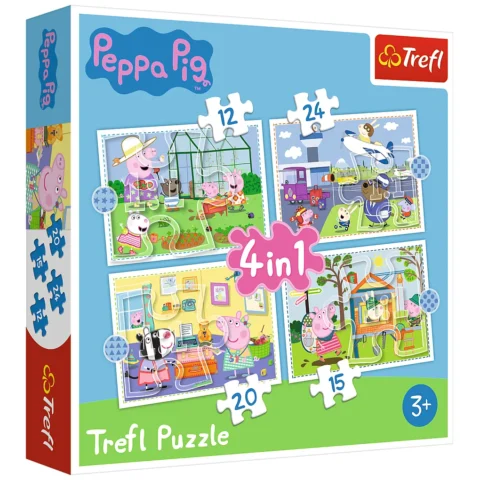 Puzzle - 4w1 (12,15, 20, 24) - Wspomnienia z wakacji - Świnka Peppa - Trefl 34359