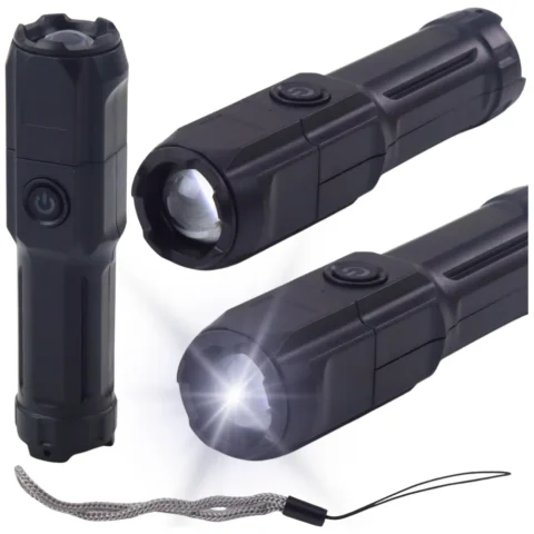 Latarka LED Regulacja Zoom 3 Tryby Świecenia Ładowanie USB Czarna