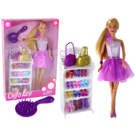 Lalka Lucy Sukienka Fioletowa Brokat Zestaw Buty