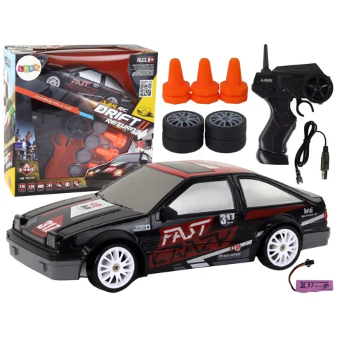 Autko Sportowe Zdalnie Sterowane R/C 1:24 Czarne Wymienne Koła