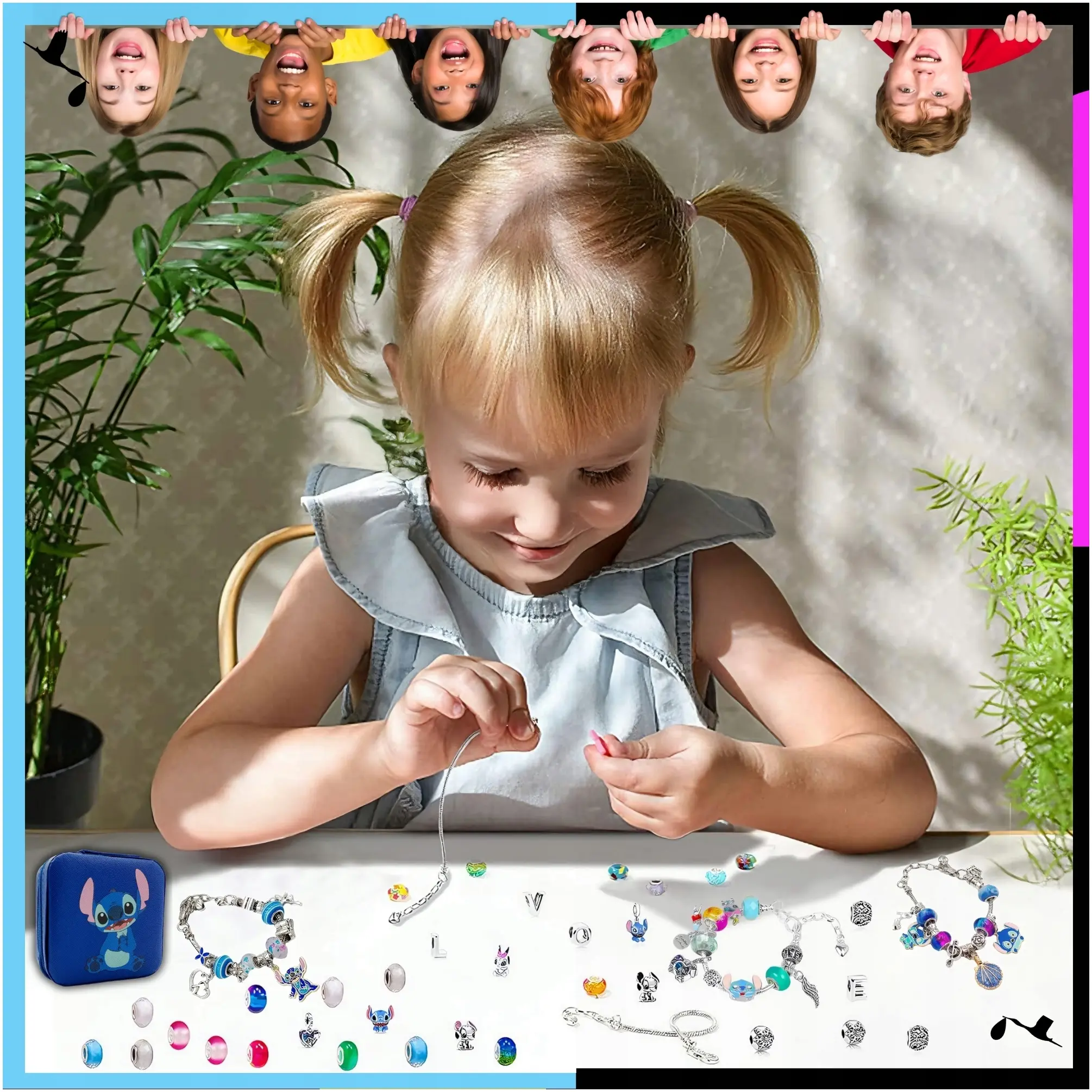 ZESTAW DO ROBIENIA BRANSOLETEK NASZYJNIKÓW Do Biżuterii LILO i STICH STITCH Materiał: metal, sznurek, tkanina, inny