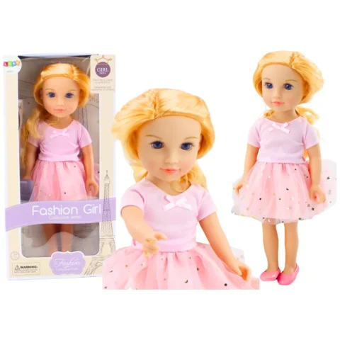 Lalka W Sukience Z Tiulem Różowa Blond Włosy