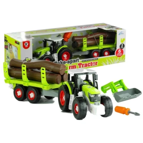 Rozkręcany Traktor z Przyczepą z Drewnem 43 cm