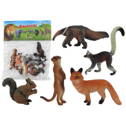 Zestaw Figurki Zwierząt Wiewiórka Surykatka Mrówkojad Lis Lemur 5 Szt.