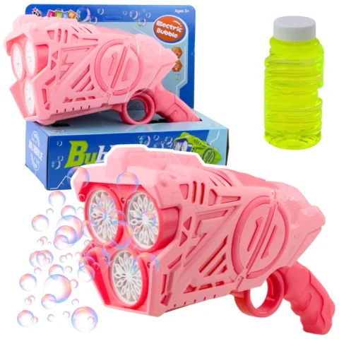 Pistolet Na Bańki Mydlane Na Baterie Światła LED Różowy