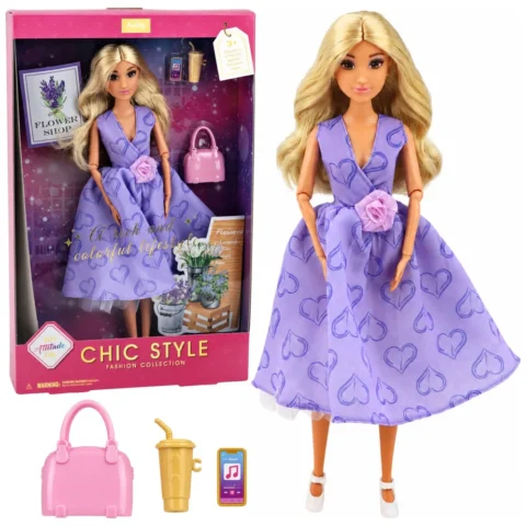 Lalka Anlily Fashion w Fioletowej Sukience W Serca Torebka Akcesoria Zestaw