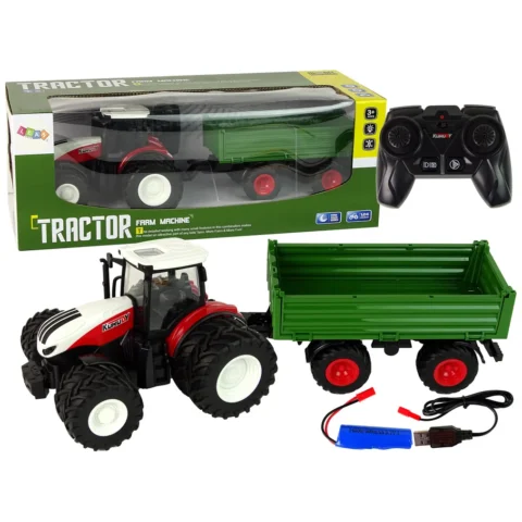 Traktor Zdalnie Sterowany z Przyczepą 1:24 Czerwony Zielony