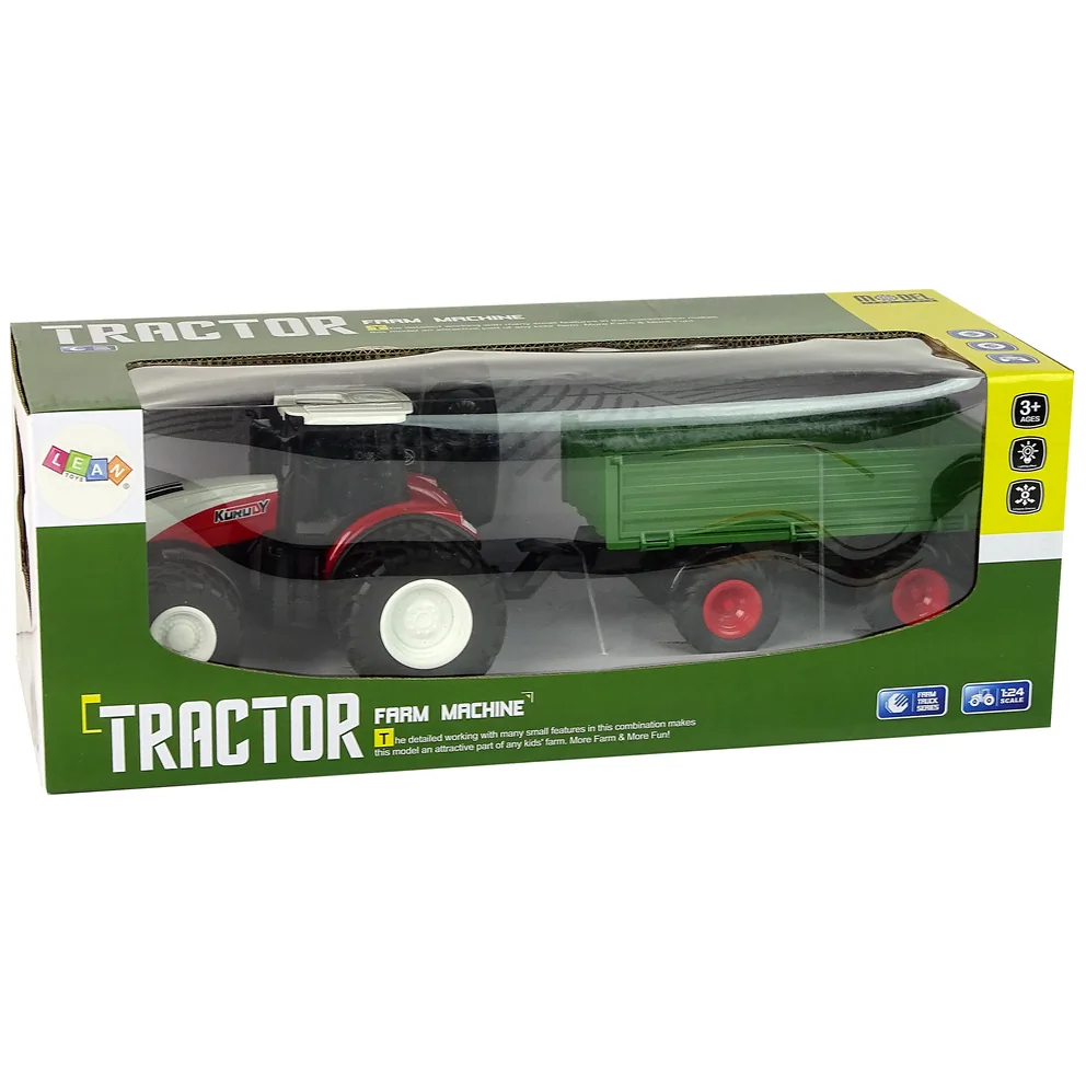 Traktor Zdalnie Sterowany z Przyczepą 1:24 Czerwony Zielony - obrazek 6