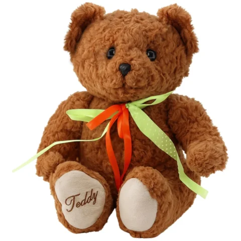 Pluszowa Maskotka Przytulanka Miś Zielono-Czerwona Kokarda Brązowy 30cm