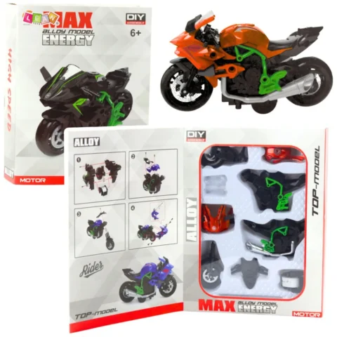 Motocykl Do Składania Skręcania Metal 1:14 DIY Pomarańczowo-Zielony