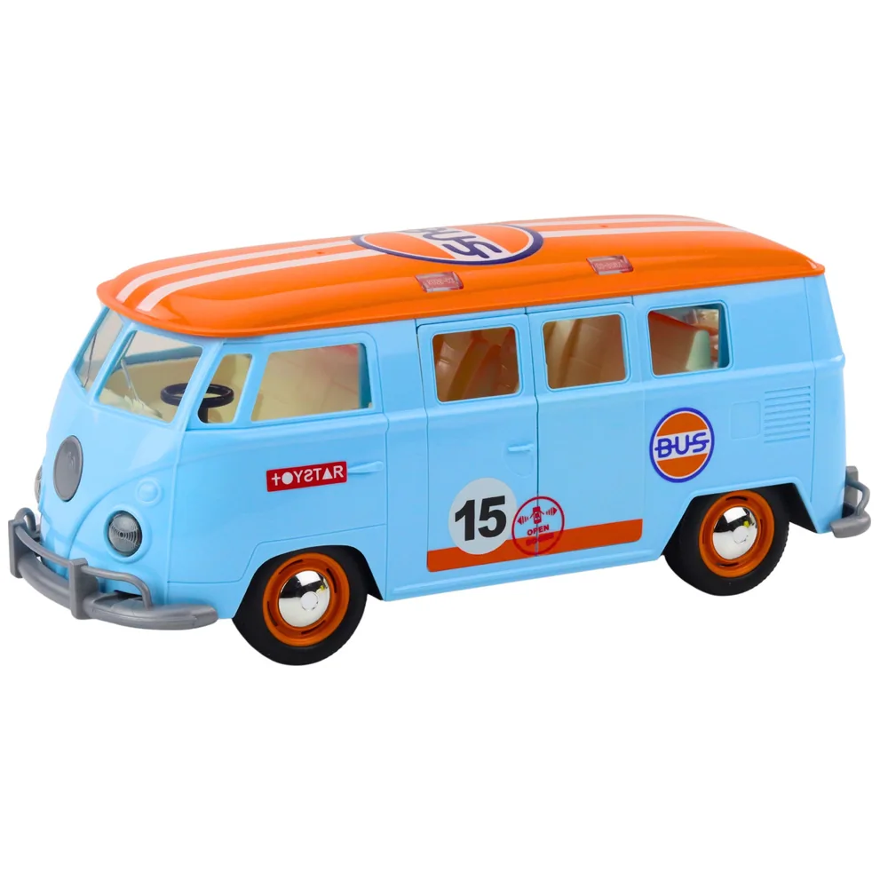 Samochód Retro Van Bus Światła Dźwięki Otwierane Drzwi Niebieski - obrazek 2