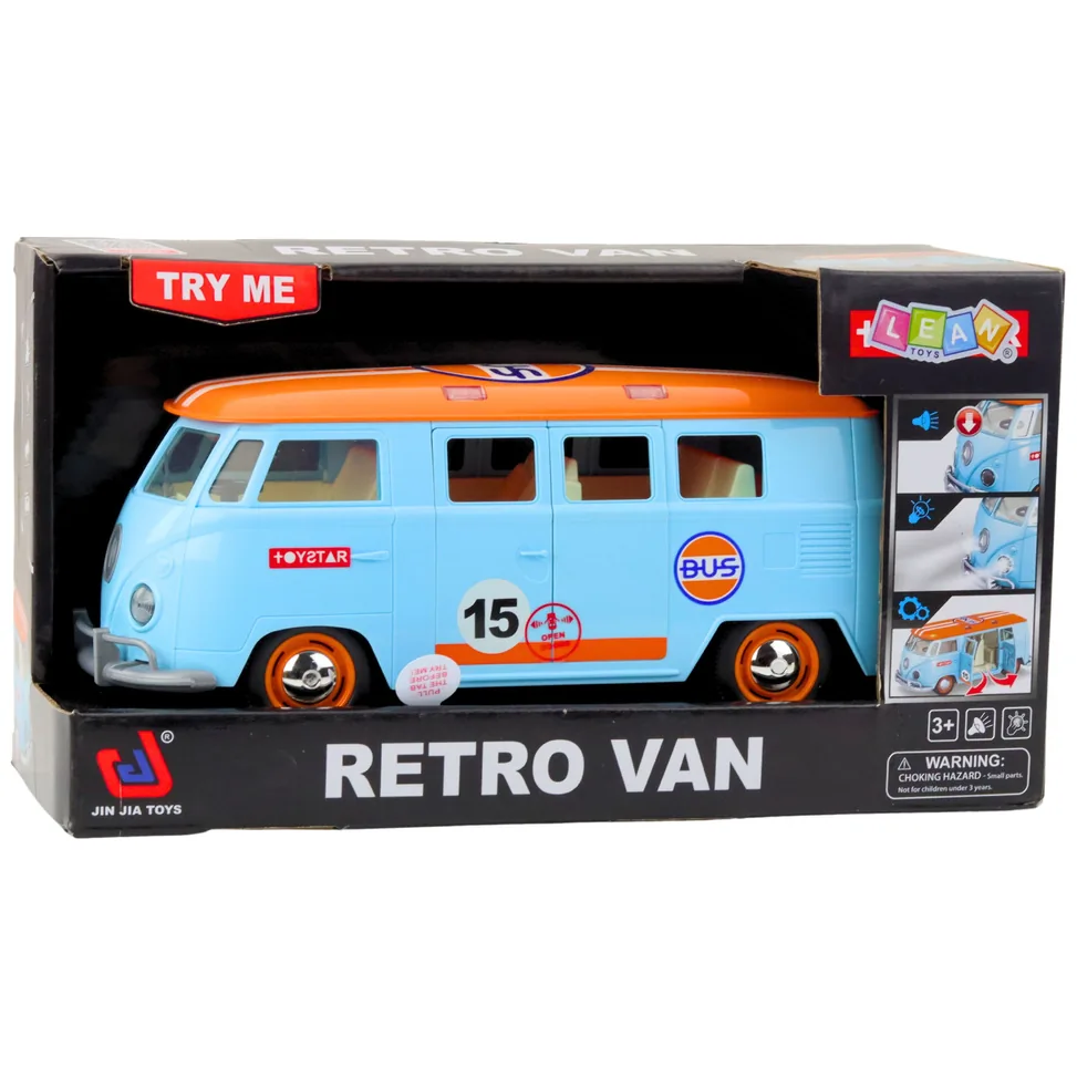Samochód Retro Van Bus Światła Dźwięki Otwierane Drzwi Niebieski - obrazek 3