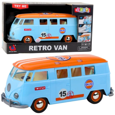 Samochód Retro Van Bus Światła Dźwięki Otwierane Drzwi Niebieski