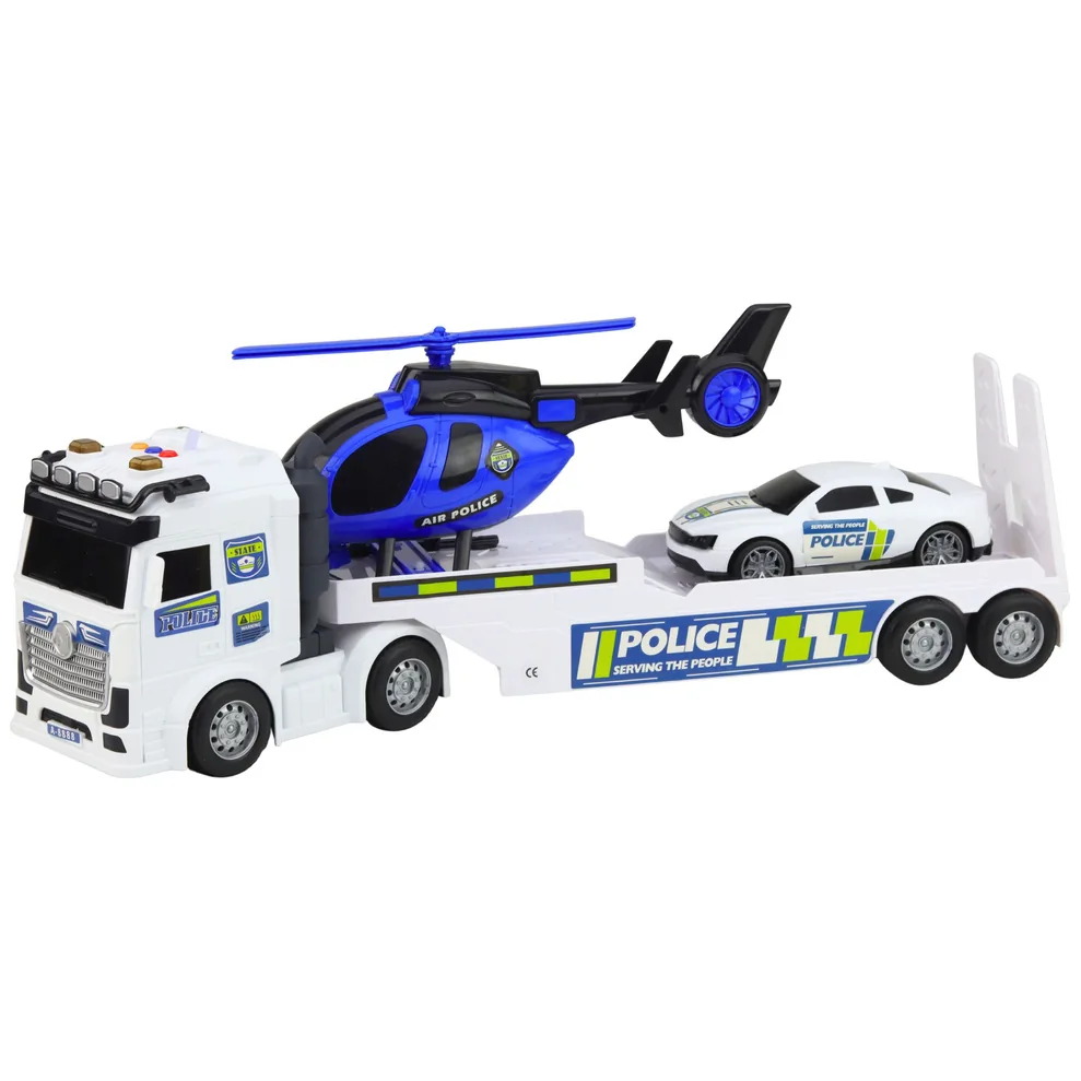 Zestaw Policyjny Ciężarówka Laweta Auto Helikopter Światła Dźwięk - obrazek 2