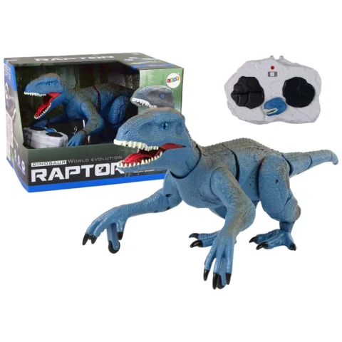 Zdalnie Sterowany Dinozaur Velociraptor Dźwięk Odgłosy Ryczenia Niebieski