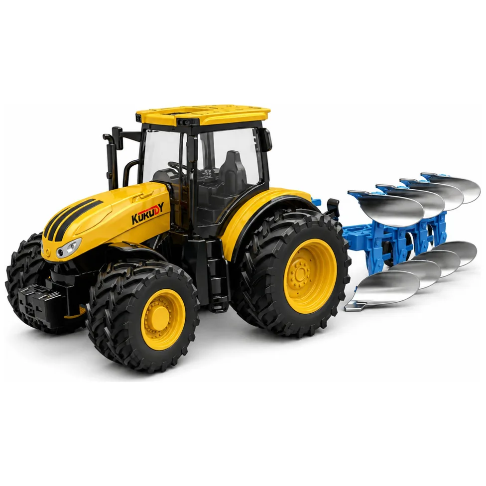 Traktor Rolniczy Z Pługiem Wieloskibowym Światła Dźwięki Żółty 1:24 - obrazek 2