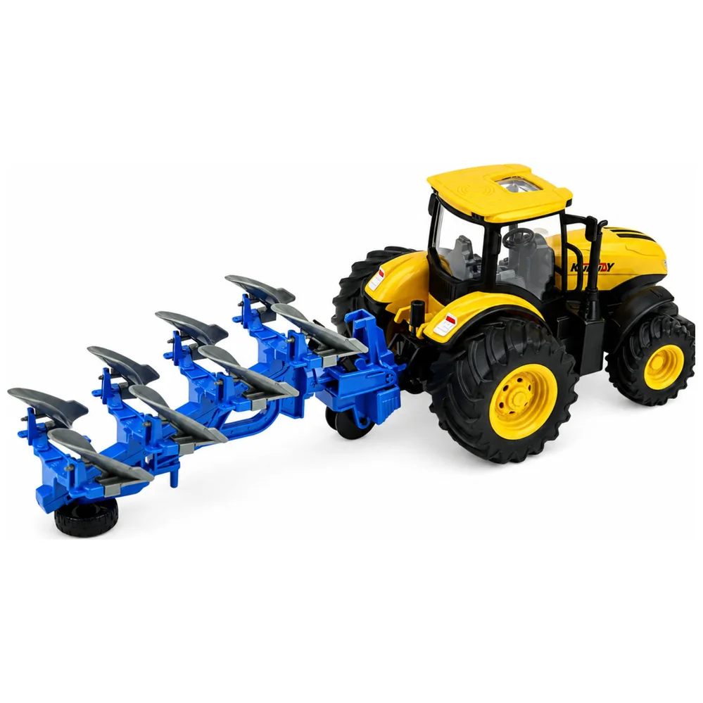 Traktor Rolniczy Z Pługiem Wieloskibowym Światła Dźwięki Żółty 1:24 - obrazek 3