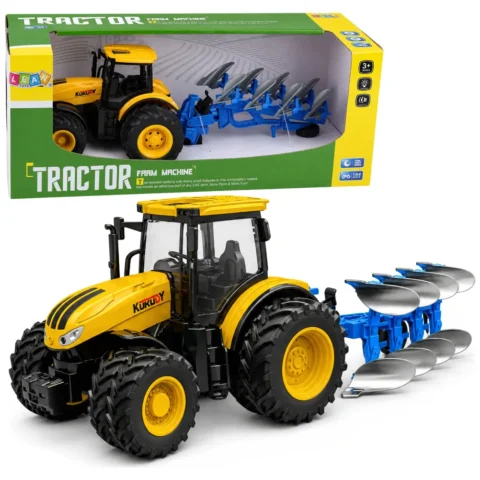 Traktor Rolniczy Z Pługiem Wieloskibowym Światła Dźwięki Żółty 1:24