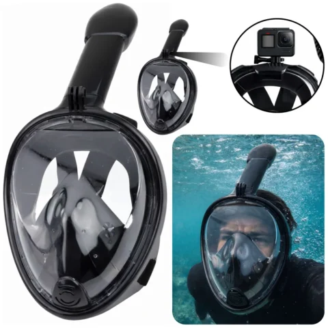 Maska Do Snorkelingu Nurkowania Pełnotwarzowa System AntiFog Czarna L/XL