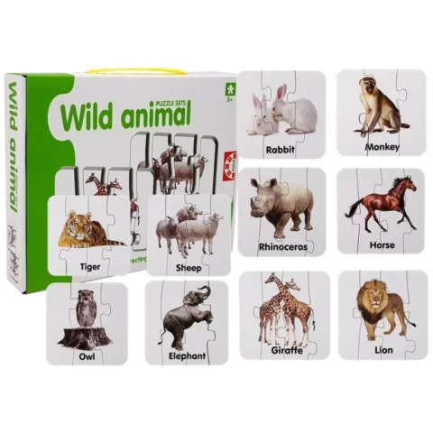 Puzzle Edukacyjne Układanka Dzikie Zwierzęta 10 Połączeń Angielski