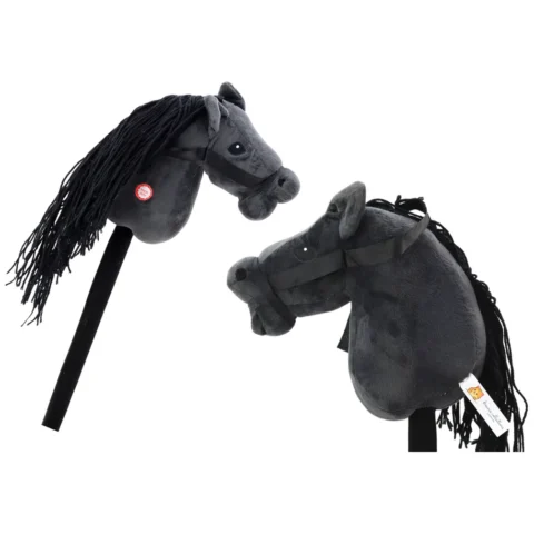 Pluszowa Głowa Konia Na Kiju Hobby Horse Koń Długowłosy Czarny Dźwięki