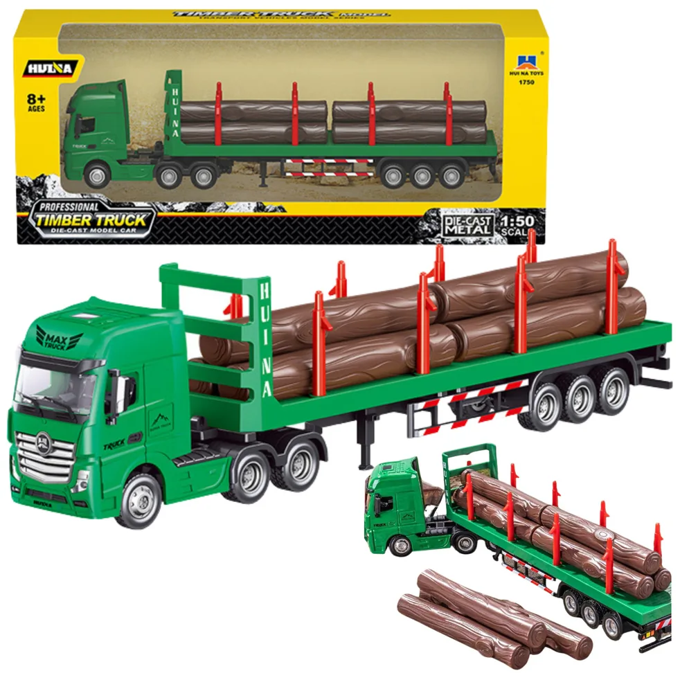 Ciężarówka Transport Drewna Metalowa Huina 1:50 Zielona
