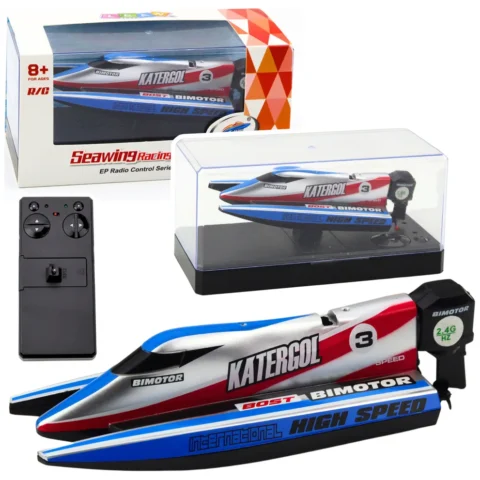 Łódź Motorówka Zdalnie Sterowana RC Niebiesko-Srebrna 14cm