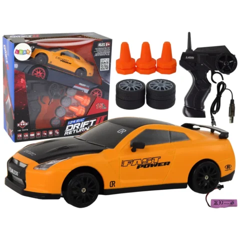Autko Sportowe Zdalnie Sterowane R/C 1:24 Żółte Wymienne Koła