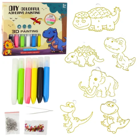 Zestaw Kreatywny DIY Witraże Breloki Dinozaury Pisaki 6 szt.