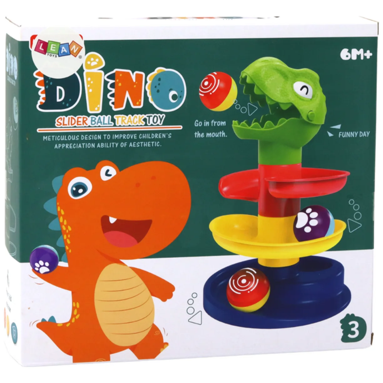 Edukacyjna Zjeżdżalnia Dla Kulek Sorter Zielony Dinozaur - obrazek 3