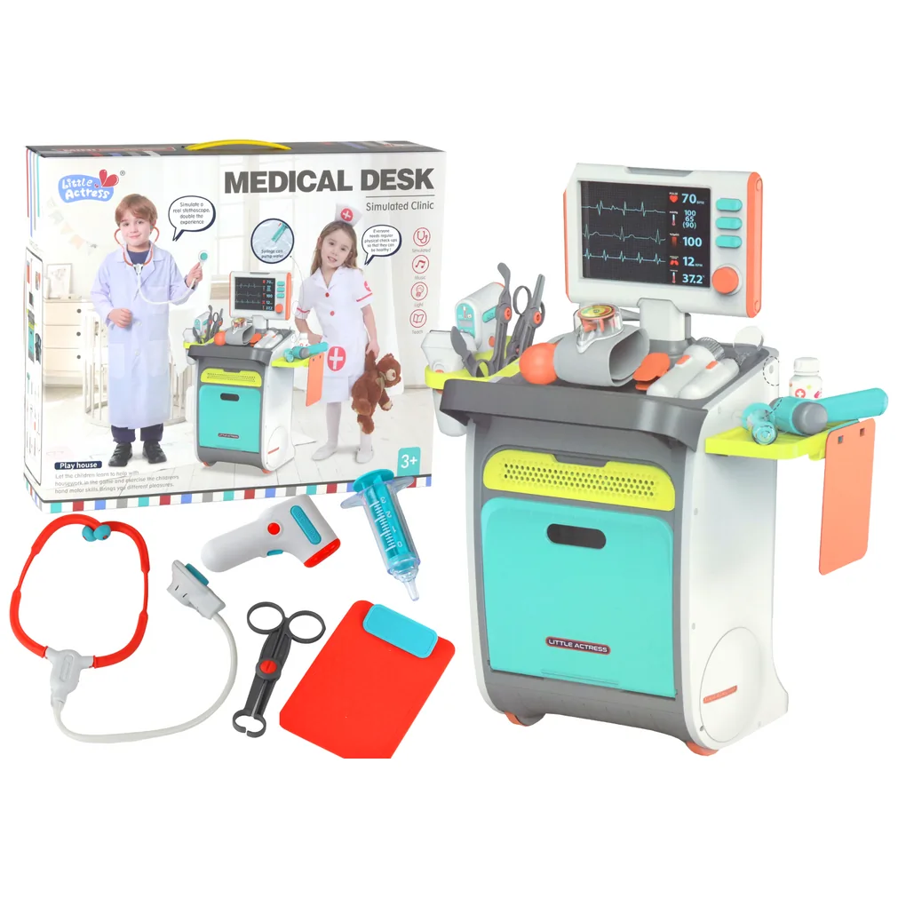 Zestaw Małego Doktora Wózek Lekarski RTG EKG Akcesoria Światła Dźwięk 36el.