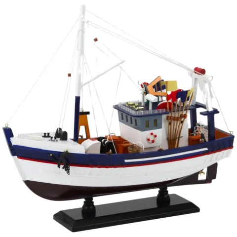 Model Kolekcjonerski Dekoracyjny Statek Kuter Rybacki Wyposażony 37x34cm