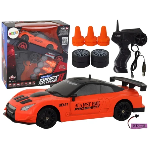 Autko Sportowe Zdalnie Sterowane R/C 1:24 Pomarańczowe Wymienne Koła