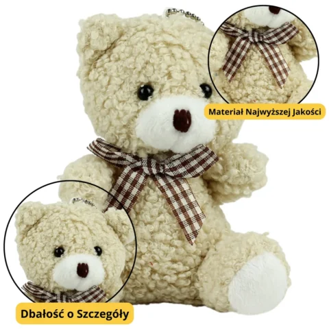 Miś Pluszowy Brelok Zawieszka Ozdoba Beżowy 8cm