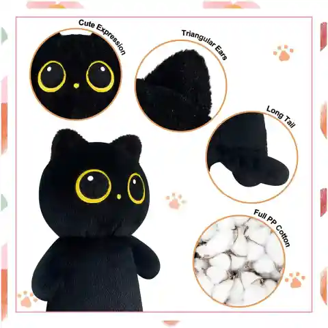 MASKOTKA PLUSZAK PODUSZKA KOT CZARNY DŁUGI 70 cm Wiek dziecka: 3 lata +