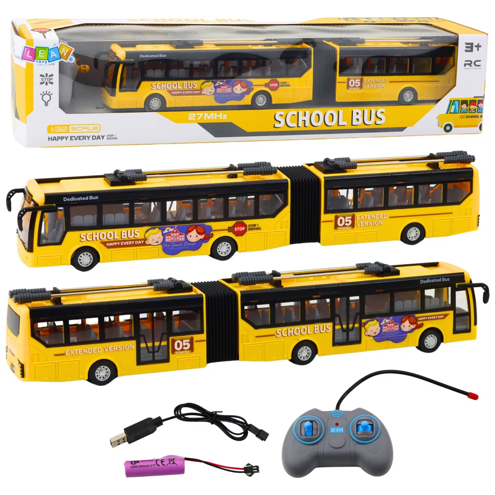 Autobus Szkolny Trolejbus Przegubowy Zdalnie Sterowany RC 1:32 Żółty