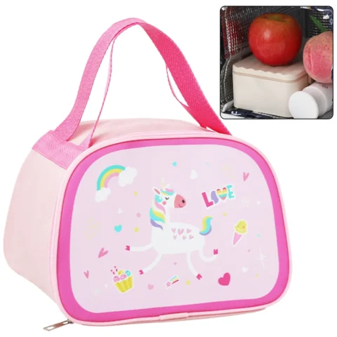 Torba Termiczna Izolacyjna Śniadaniowa Lunch Bag Różowa Jednorożec 23cm