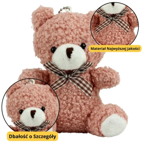 Miś Pluszowy Brelok Zawieszka Ozdoba Różowy 8cm