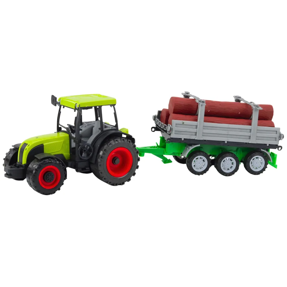Traktor Rolniczy Farmerski Z Przyczepą Do Drewna Kłody Zielony 47cm - obrazek 2